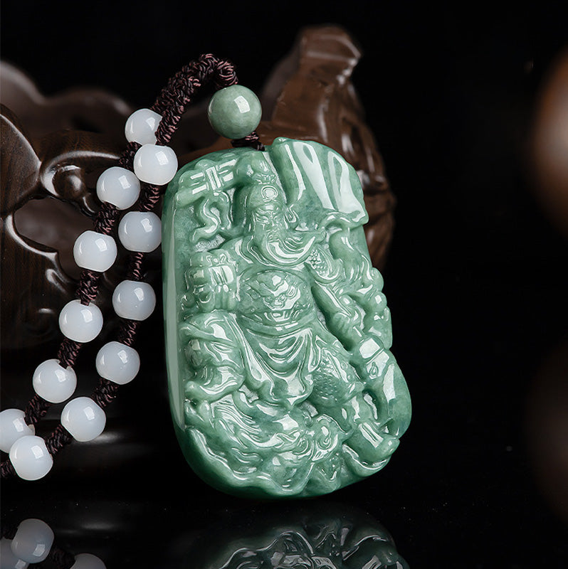 Naturalny Jade Guan Gong Amulet Naszyjnik Wisiorek Bogactwo