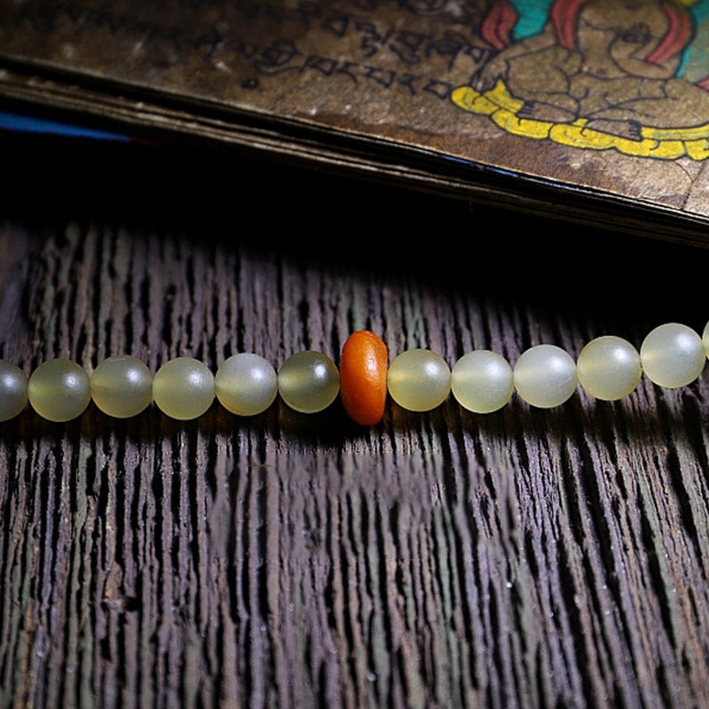 Buddha Stones 108 Mala Koraliki Tybetański Owczy Róg Bursztyn Bransoletka Szczęścia