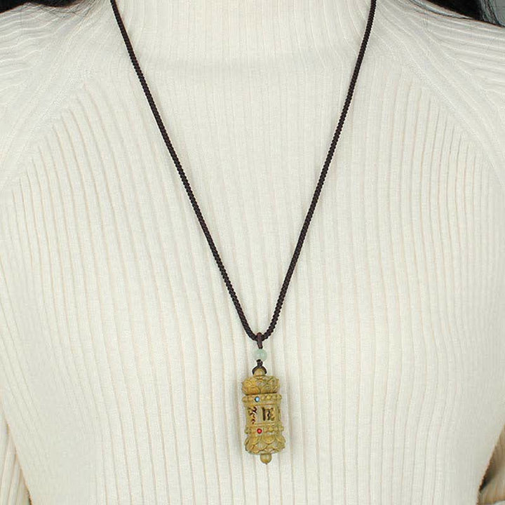 Buddha Stones Tybet Zielony Sandałowiec Palisander Om Mani Padme Hum Lotus Pozytywny Uspokajający Naszyjnik Wisiorek - image 5