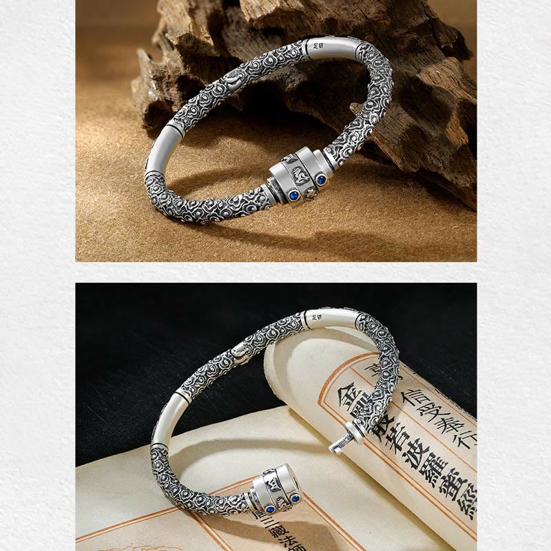Buddha Stones 990 Srebro Sterling Tybetańskie Pomyślne Chmury Om Mani Padme Hum Grawerowana Bransoletka Kreatywności Bangle