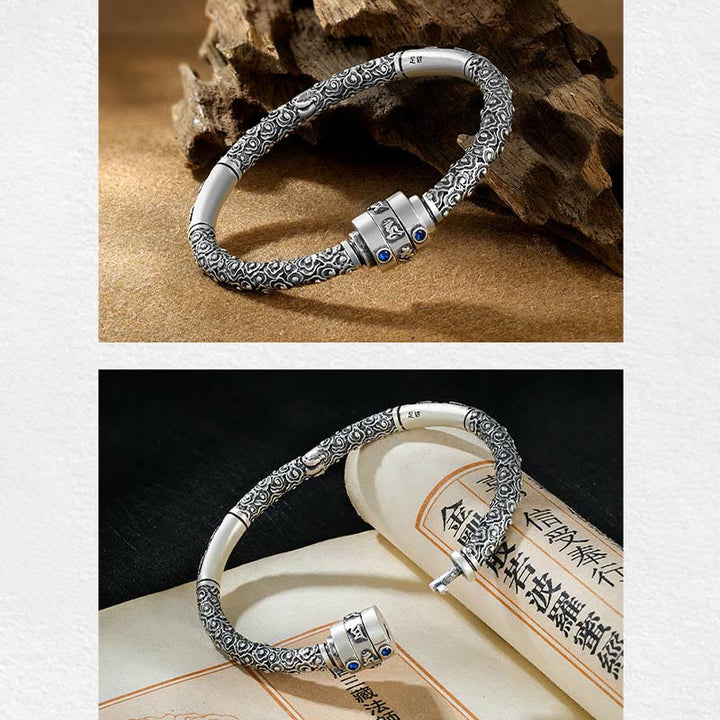 Buddha Stones 990 Srebro Sterling Tybetańskie Pomyślne Chmury Om Mani Padme Hum Grawerowana Bransoletka Kreatywności Bangle