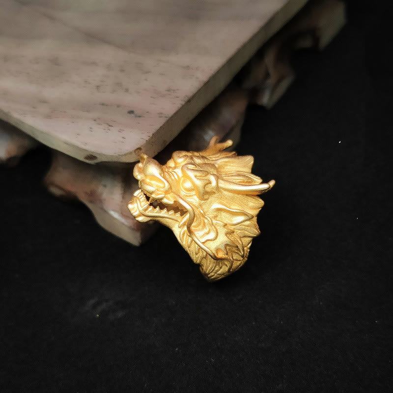 Pierścień ochronny Buddha Stones Golden Dragon Luck
