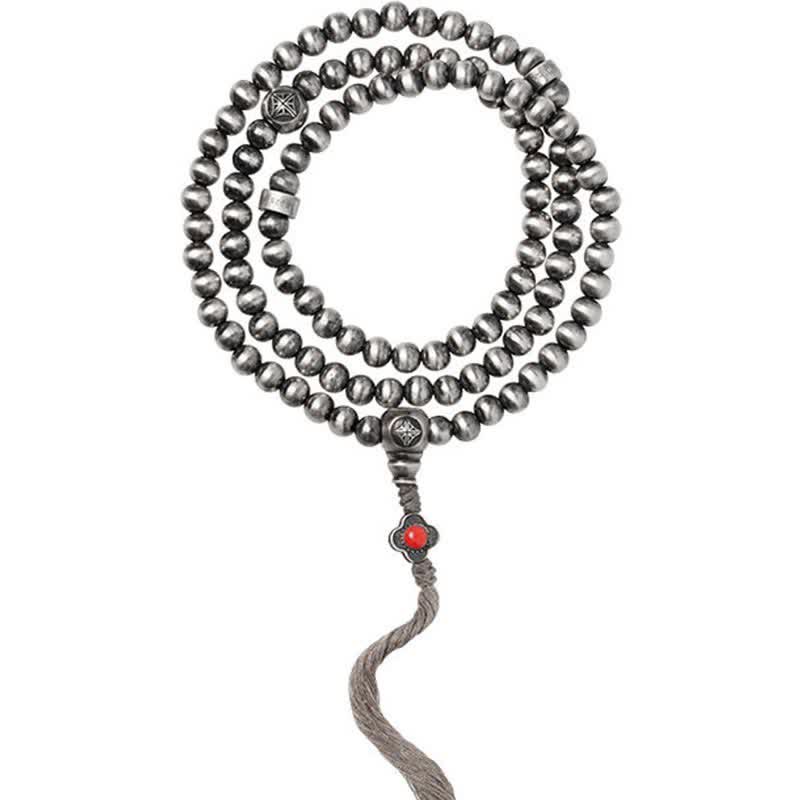 Buddha Stones 108 Mala Beads 925 Srebro Sterling Czerwony Agat Turkusowy Bransoletka z Zawieszką Pewności