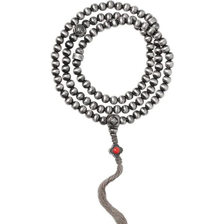 Buddha Stones 108 Mala Beads 925 Srebro Sterling Czerwony Agat Turkusowy Bransoletka z Zawieszką Pewności