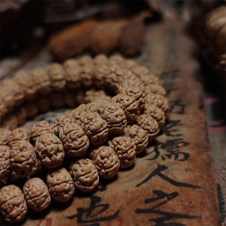 108 Mala Beads Rudraksha Bodhi Seed Luck Wealth Tassel Bransoletka z poczwórnym owinięciem