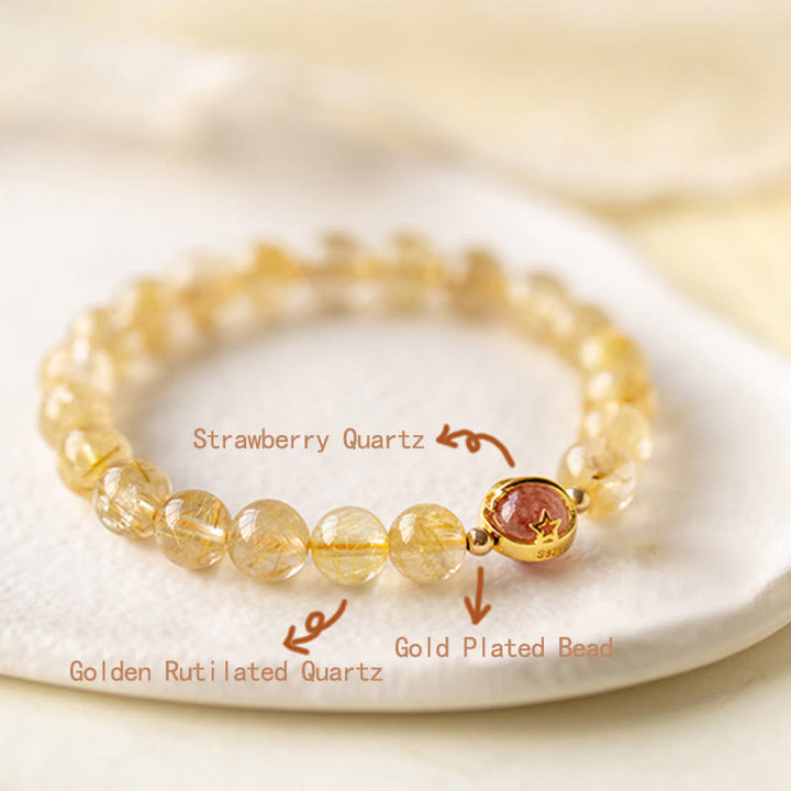 Bransoletka ochronna Buddha Stones Golden Rutilated Quartz i truskawkowy kwarc Star