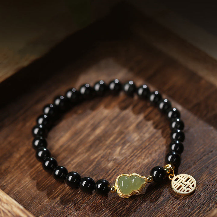 Naturalna czarna obsydianowa bransoletka z jadeitu Hetian Gourd Double Happiness Strength