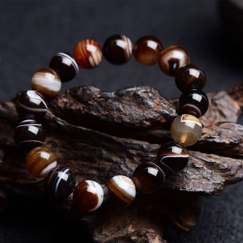 Buddha Stones Tybetański Sardonyx Szczęście Pozytywna Bransoletka
