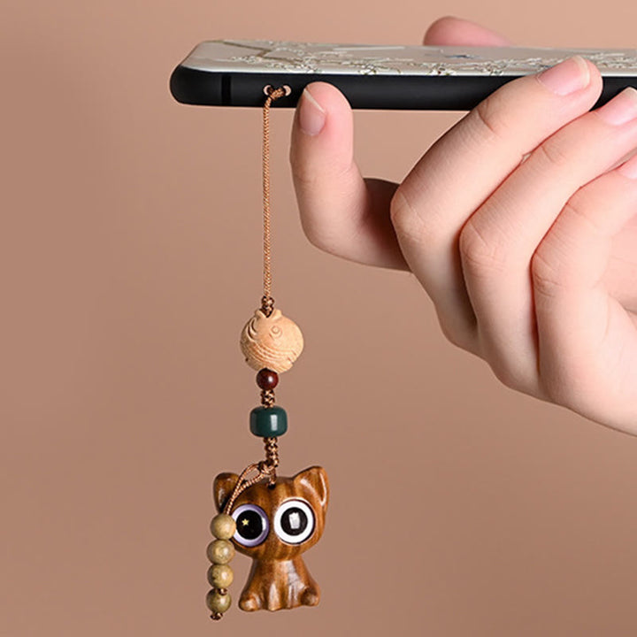 Buddha Stones Zielone Drzewo Sandałowe Szczęśliwy Kot Koi Ryba Kuracja Brelok Telefon Wiszący Dekoracja - image 21