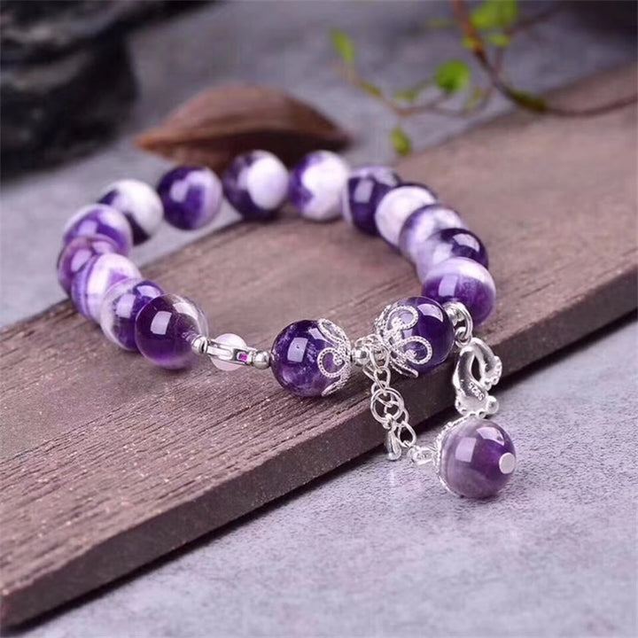 Buddha Stones 925 Srebro Sterling Naturalny Ametyst Uzdrawiająca Stopa Miłość Serce Bransoletka