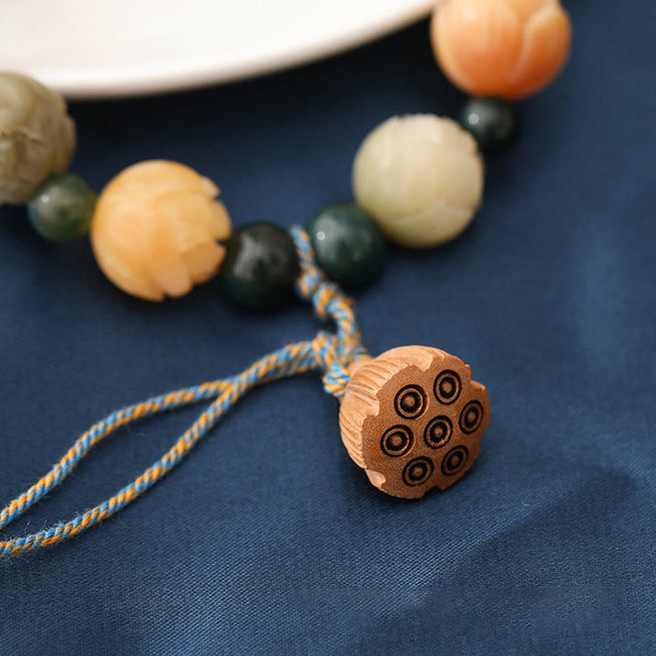 Buddha Stones Bodhi Nasiona Lotosu Koraliki Grawerowane Mchu Agat Spokój Spokój Bransoletka