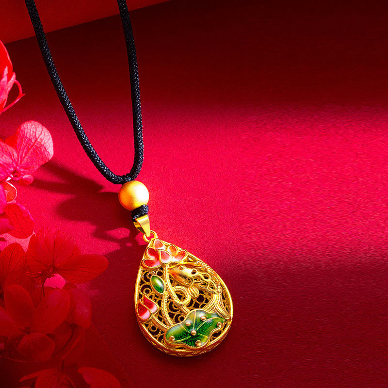 Buddha Stones Koi Ryba Lotos Liść Miedziany Naszyjnik Szczęścia Wisiorek - image 3
