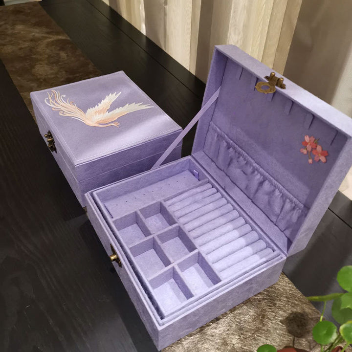 Pudełko na biżuterię Buddha Stones Fioletowy Feniks Organizator Dwuwarstwowe Pudełko do przechowywania biżuterii Flanelowe pudełko