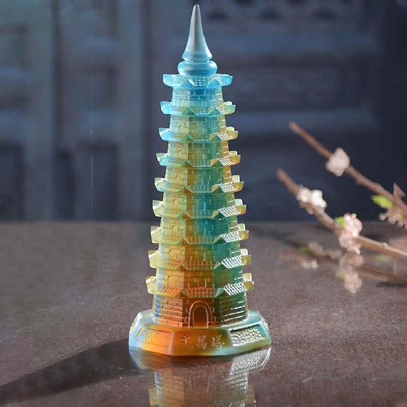 Buddha Stones Wieża Feng Shui Wenchang Ręcznie robiona kryształowa pagoda Liuli Art Piece Luck Dekoracja biura domowego