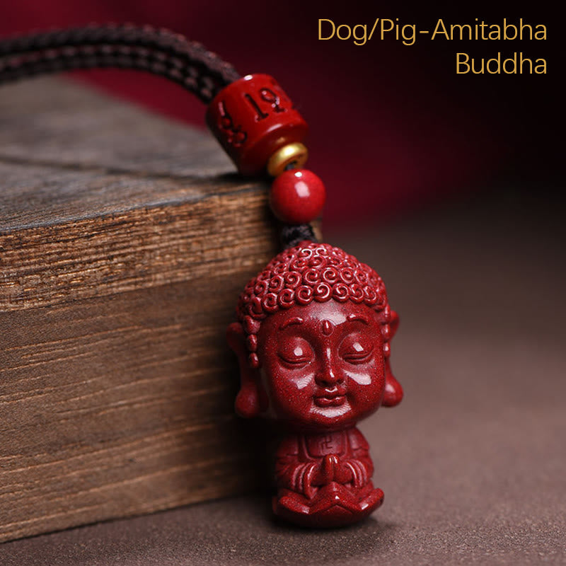 Buddha Stones Chiński Zodiak Natal Budda Naturalny Cynober Amulet Trzymający Z Daleka Złe Duchy Naszyjnik Wisiorek