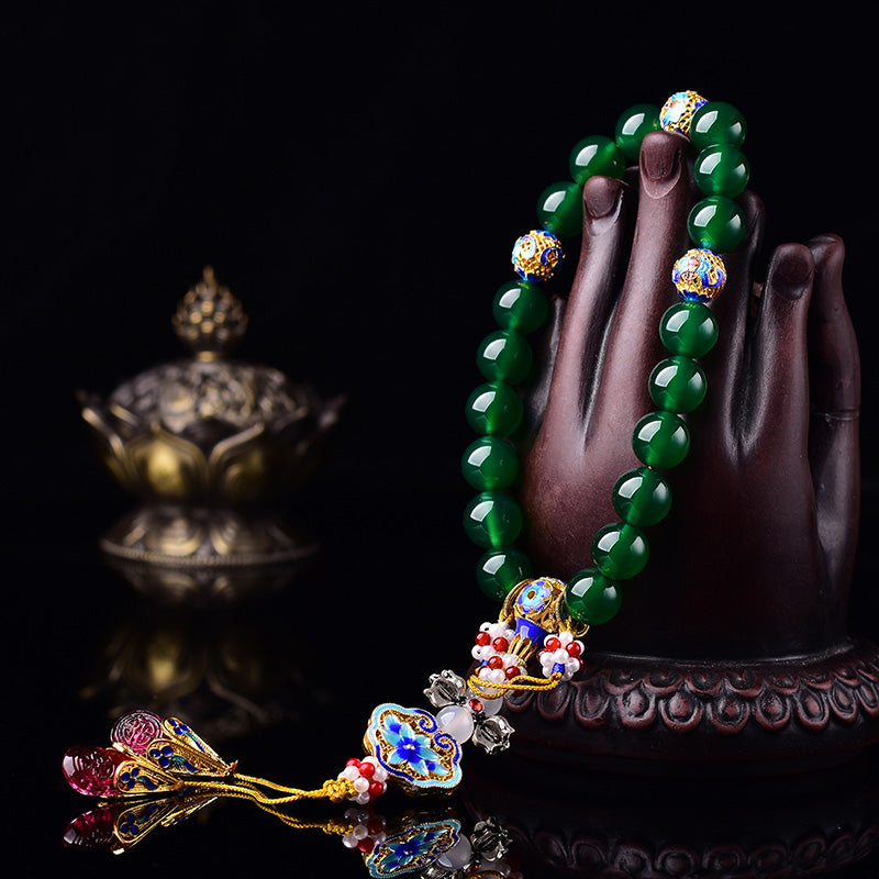 Buddha Stones Naturalny Zielony Agat Mala Nadgarstek Sukces Urok Kieszonkowa Mala Dekoracja Samochodu