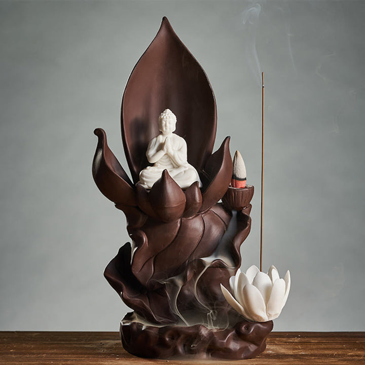 Buddha Stones Lotos Budda Awalokiteśwara Oświecenie Fioletowa Glina Kadzielnica Dekoracja