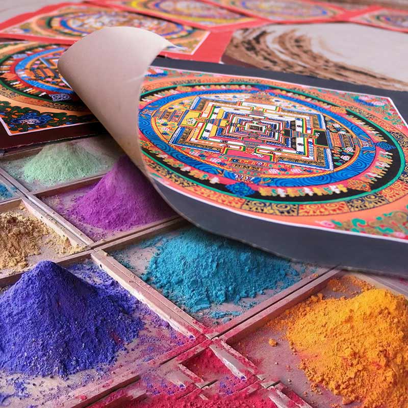 Tybetański ręcznie malowany obraz Thangka Mandala w pudełku z losowym wzorem kolorystycznym