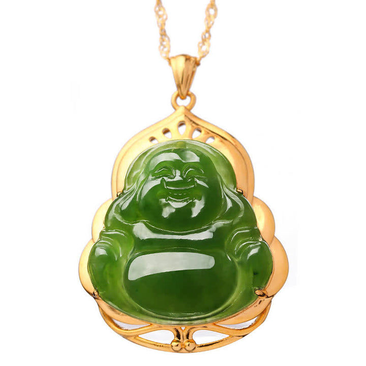 925 Srebro Sterling Naturalny Hetian Cyan Jade Śmiejący się Budda 18K Złoty Naszyjnik Uzdrawiający Łańcuszek Wisiorek - image 11