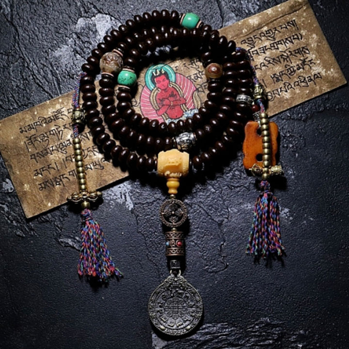 Buddha Stones Tybet 108 Mala Koraliki Fioletowe Nasiona Bodhi Bagua Vajra Bransoletka Pomyślności