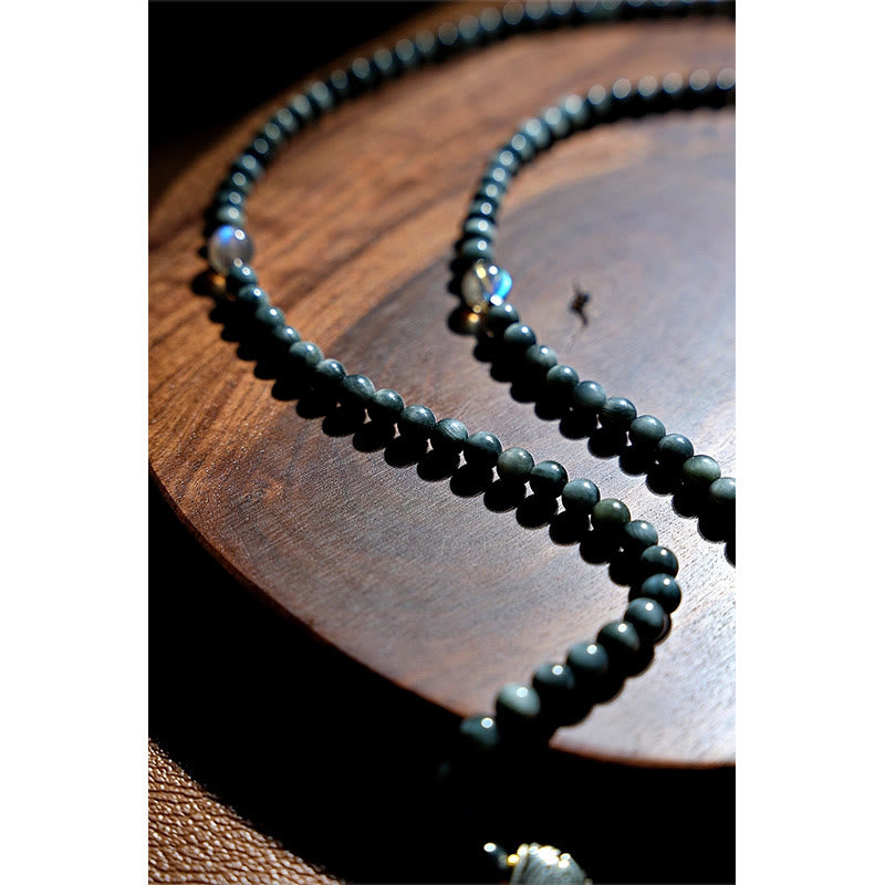 Buddha Stones 925 Srebro Sterling 108 Koraliki Mala Kamień Orle Oko Kamień Księżycowy Pozytywna Bransoletka