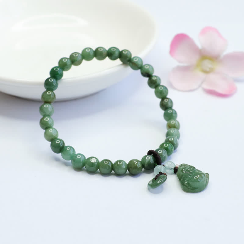 Buddha Stones Śmiejący się Budda Cyjan Jade Bransoletka lecznicza