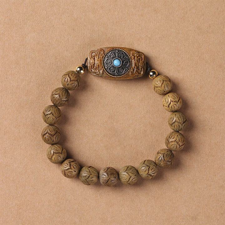 Buddha Stones Zielone Drzewo Sandałowe Hebanowe Drewno Sandałowe Om Mani Padme Hum Uspokajająca Bransoletka