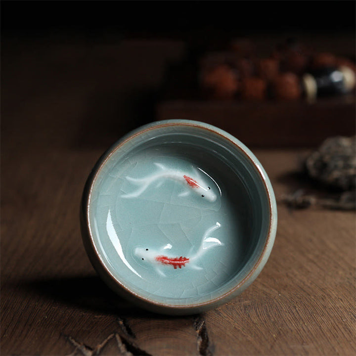 Buddha Stones Kolorowe Ryby Koi Ceramiczny Filiżanka Kung Fu Filiżanka Miska - Zielona podwójna ryba Koi 6,8 cm * 3,4 cm * 55 ml - image 34