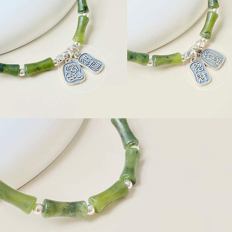 Buddha Stones 925 Srebro Sterlingowe Bambus Jade Lucky Cat Fu Character Luck Abundance Bransoletka - image 17