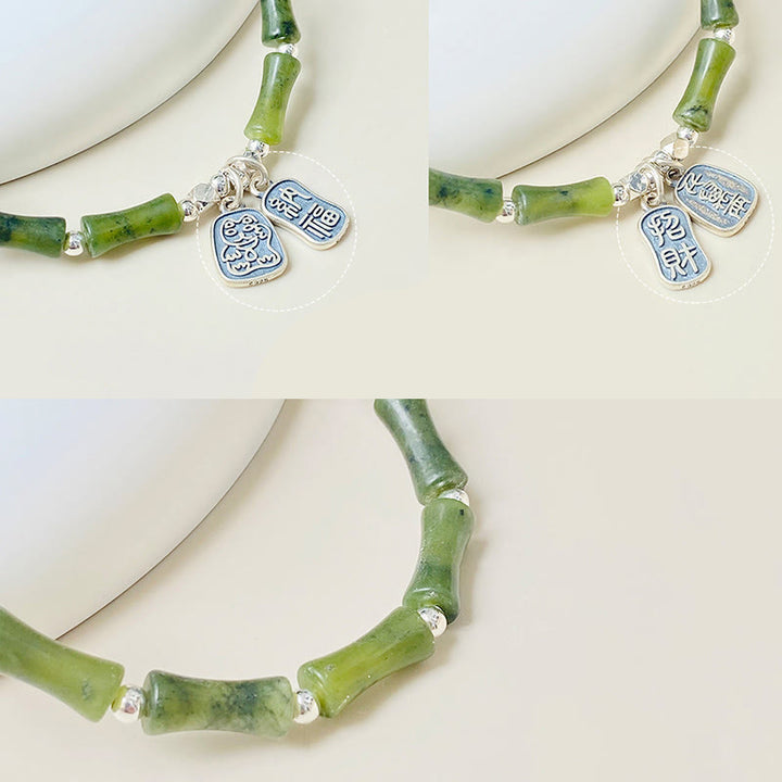 Buddha Stones 925 Srebro Sterlingowe Bambus Jade Lucky Cat Fu Character Luck Abundance Bransoletka - image 17