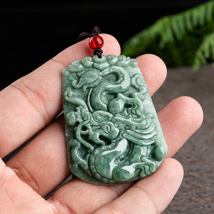 Buddha Stones Chiński Zodiak Smok Jade Siła Naszyjnik Wisiorek Sznurek