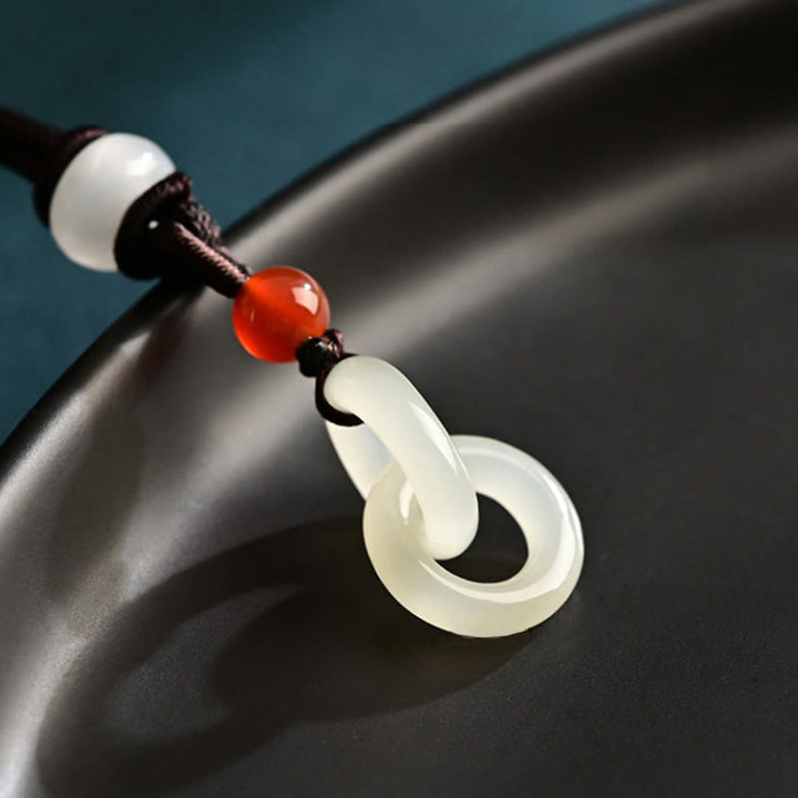 Buddha Stones Naturalny Hetian Cyan Jade Biały Jade Podwójna Klamra Pokoju Naszyjnik Sukces Wisiorek - image 8