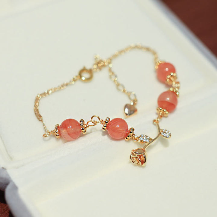 Bransoletka z naturalnego czerwonego agatu Buddha Stones Rose Confidence Calm Chain