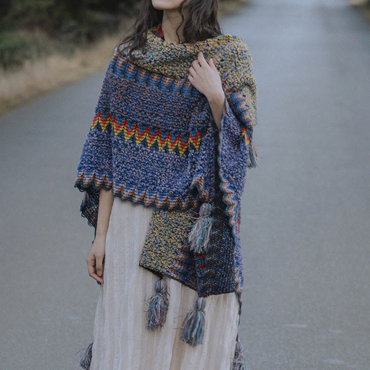 Buddha Stones Tybetański Szal Miękki Ciepły Robiony Na Drutach Płaszcz Zimowy Tybetański Szal Z Frędzlami - image 4