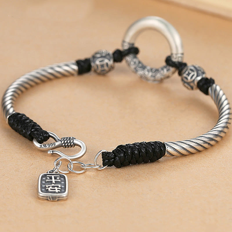 Buddha Stones 999 Srebro Sterlingowe Fu Charakter Pokoju Klamra Miedziana Moneta Pomyślne Chmury Bransoletka Fortuna - image 2