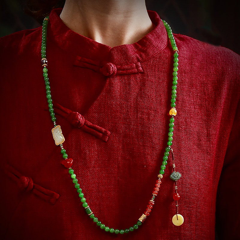 Buddha Stones 108 Mala Beads Cyan Jade Red Agat Bransoletka Szczęścia Śmiejącego Się Buddy - image 4