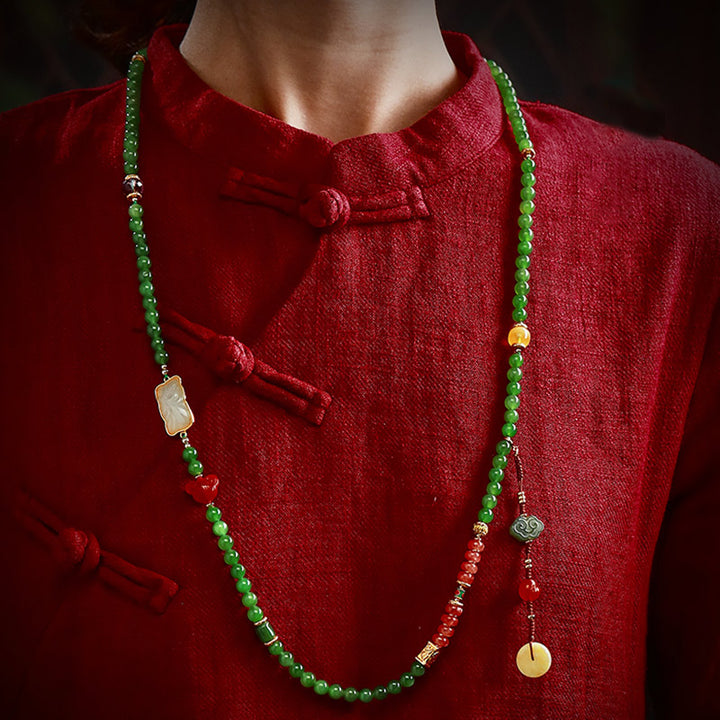 Buddha Stones 108 Mala Beads Cyan Jade Red Agat Bransoletka Szczęścia Śmiejącego Się Buddy - image 4