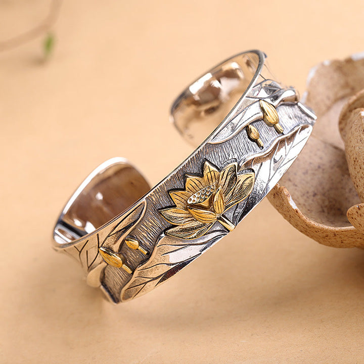 Bransoletka Buddha Stones 925 Sterling Silver Lotus Flower Calm z regulacją