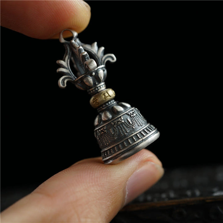 Buddha Stones Tybet 925 Srebro Sterlingowe Om Mani Padme Hum Dorje Dzwon Wadżra Grawerowany Oświecenie Wisiorek Dekoracja Wisząca