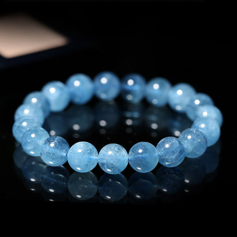 Buddhastoneshop Bransoletka z koralików akwamarynowych Peace Healing