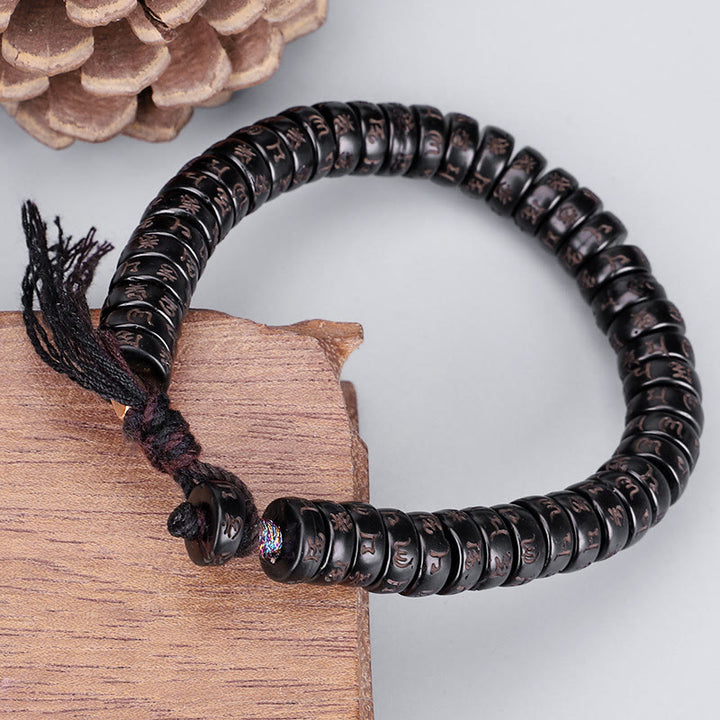 Buddha Stones Tybetańskie Koraliki Z Skorupki Kokosa Grawerowane Om Mani Padme Hum Mantra Pozytywna Bransoletka Sznurkowa - Skorupa kokosa (obwód nadgarstka: 17-19 cm) - image 0