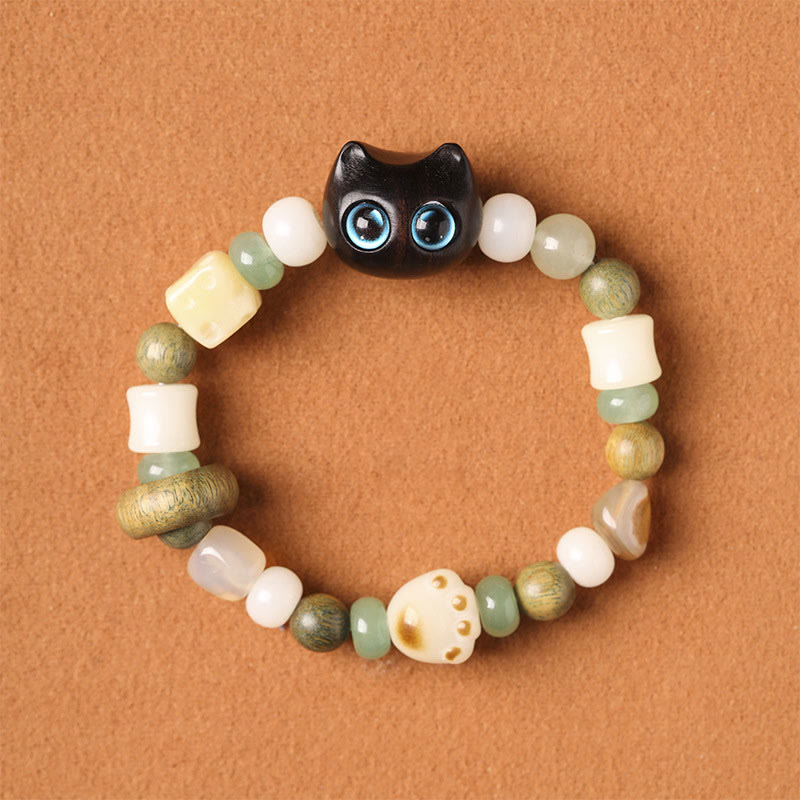 Buddha Stones Bodhi Zielone drzewo sandałowe Drewno hebanowe Mały liść Czerwone drzewo sandałowe Głowa kota Łapa Pazur Bransoletka Pokoju - image 2