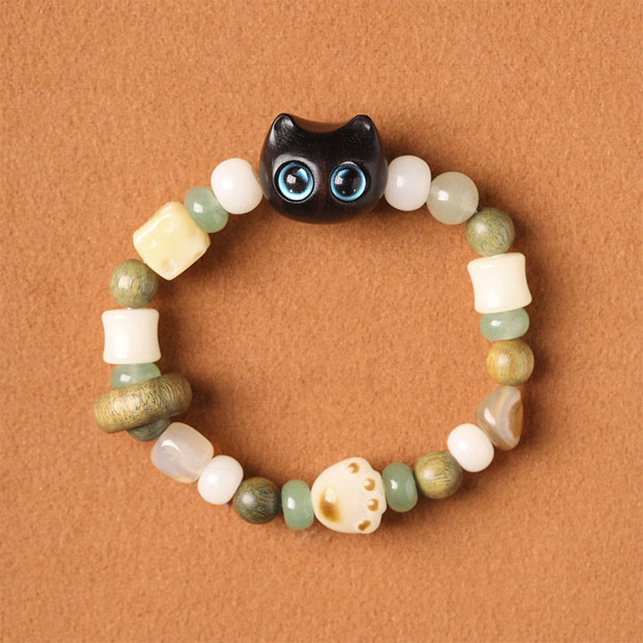 Buddha Stones Bodhi Zielone drzewo sandałowe Drewno hebanowe Mały liść Czerwone drzewo sandałowe Głowa kota Łapa Pazur Bransoletka Pokoju - image 2
