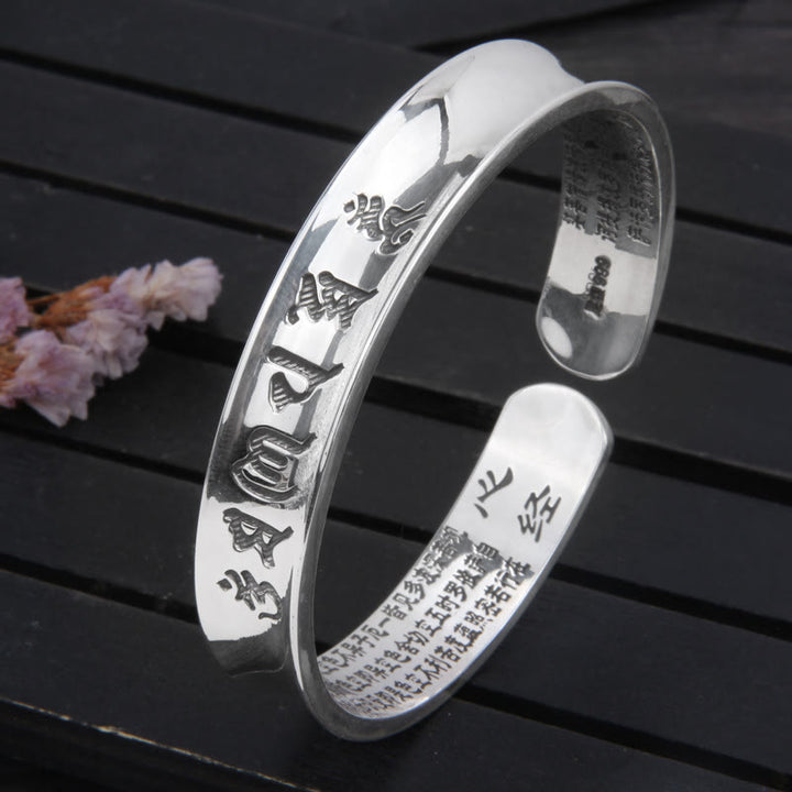 Buddha Stones 999 Srebro Sterlingowe Om Mani Padme Hum Heart Sutra Miłość Pokój Bransoletka Bangle