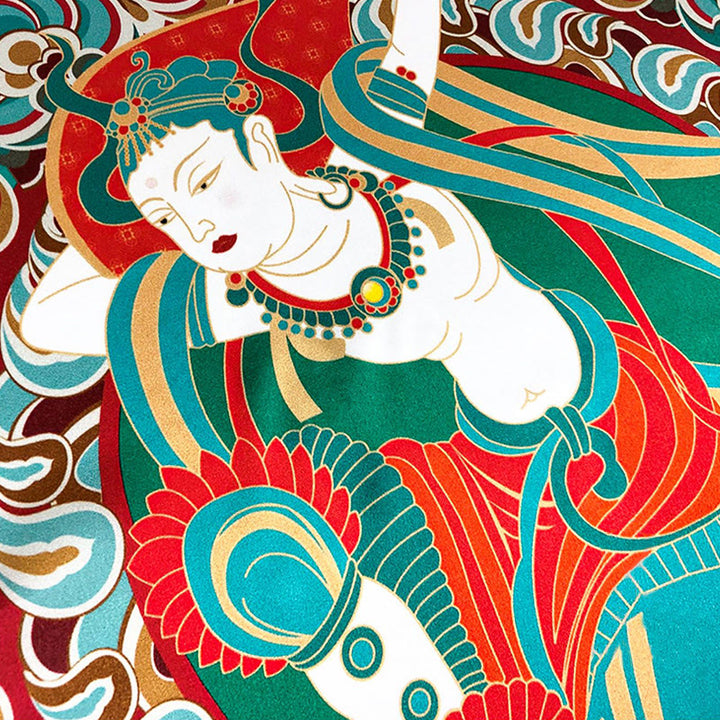 Buddha Stones Dunhuang Rebound Pipa Latające Freski 100% Jedwabny Szalik Morwowy Premium Grade 6A Szal Dunhuang