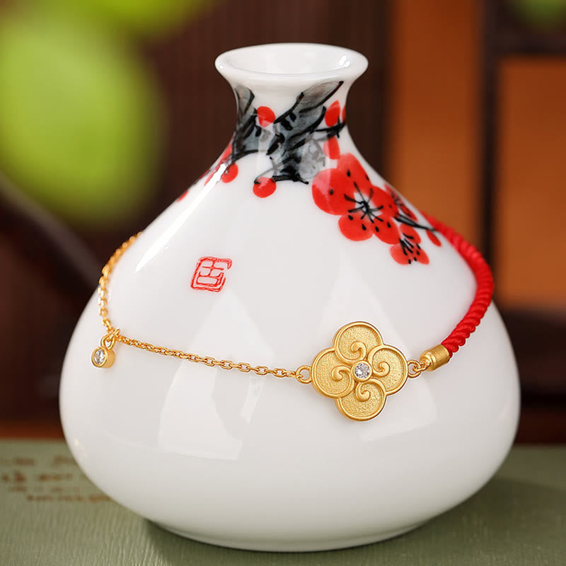 Bransoletka z Buddha Stones 925 Srebro próby 925 Pozłacane Czterolistna Koniczyna Cyrkon Szczęścia - image 1