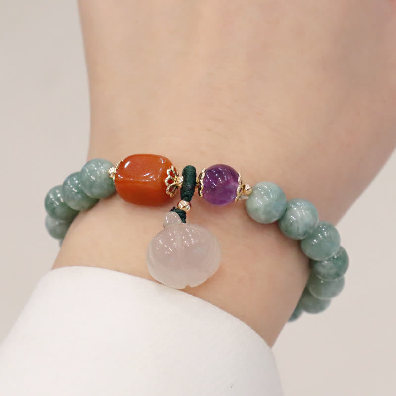 Buddha Stones Cyan Jade Lotos Dynia Życzenie Pokoju Klamra Ametyst Kryształ Uzdrawiająca Bransoletka
