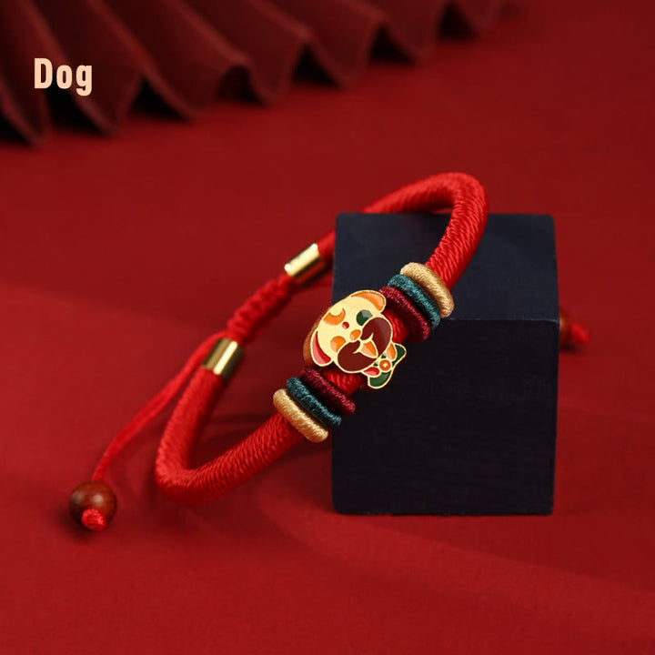 Buddha Stones Ręcznie robione 925 Srebro Sterling Rok Smoka Uroczy Chiński Zodiak Szczęście Pleciona Czerwona Bransoletka