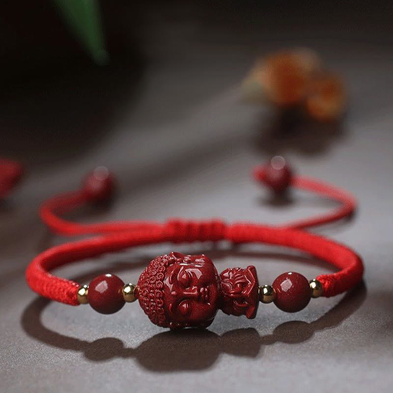 Buddha Stones Chiński Zodiak Natal Budda Cynober Amulet Błogosławieństwo Bransoletka Sznurkowa