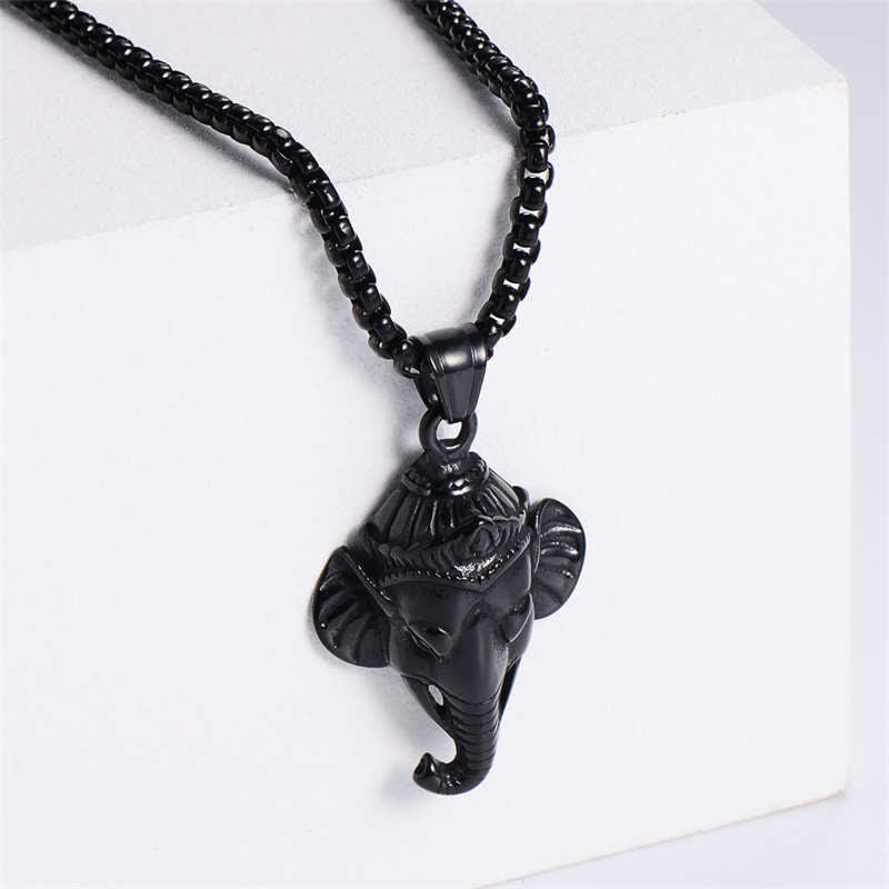 Naszyjnik z wisiorkiem ochronnym Ganesh Ganpati Elephant Titanium Steel - Czarny - image 7